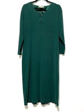 Eddie Bauer Womens VTG Thermal Waffle Henley Maxi Sleep Shirt Night Gown S Green